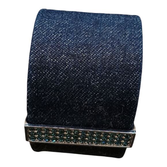 Swarovski Blue And Silver Toned Crystal Bar Stylish Blue Denim Cuff Bracelet - Picture 2 of 14